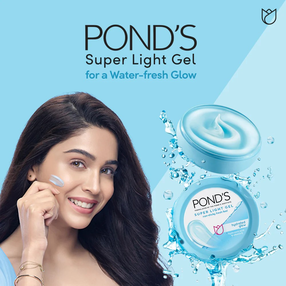 POND'S Super Light Gel, Oil-free Moisturizer for Hydrated, Glowing Skin, with Hyaluronic Acid & Vitamin E, 24Hr Hydration, Non-Sticky, Spreads Easily & Instantly Absorbs