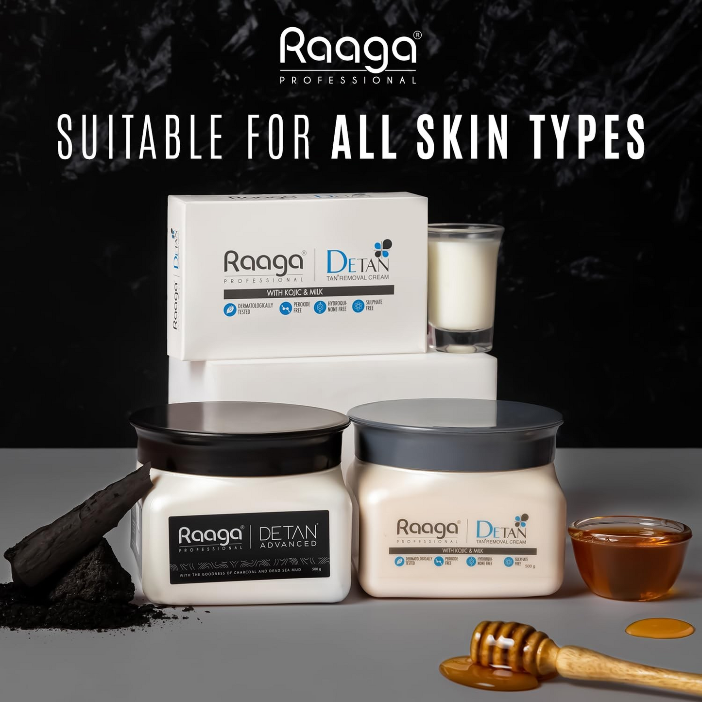 Raaga Professional De-Tan Pack | Tan Removal Cream with Kojic and Milk | Dermatologically Tested, Peroxide Free, Hydroquinone Free, Sulphate Free - 12g x 6 (72 gm)