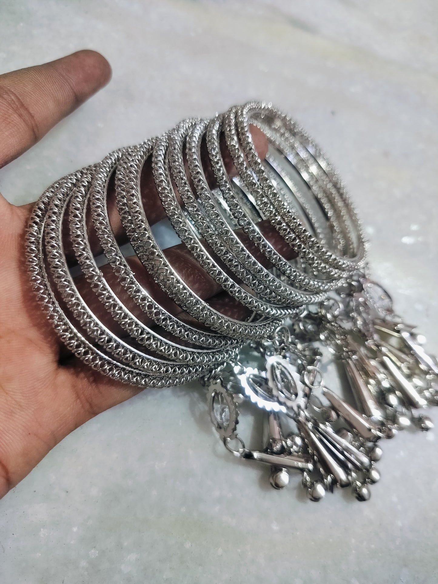 ANTIQUE LOOK OXIDISED HANGING BANGLES