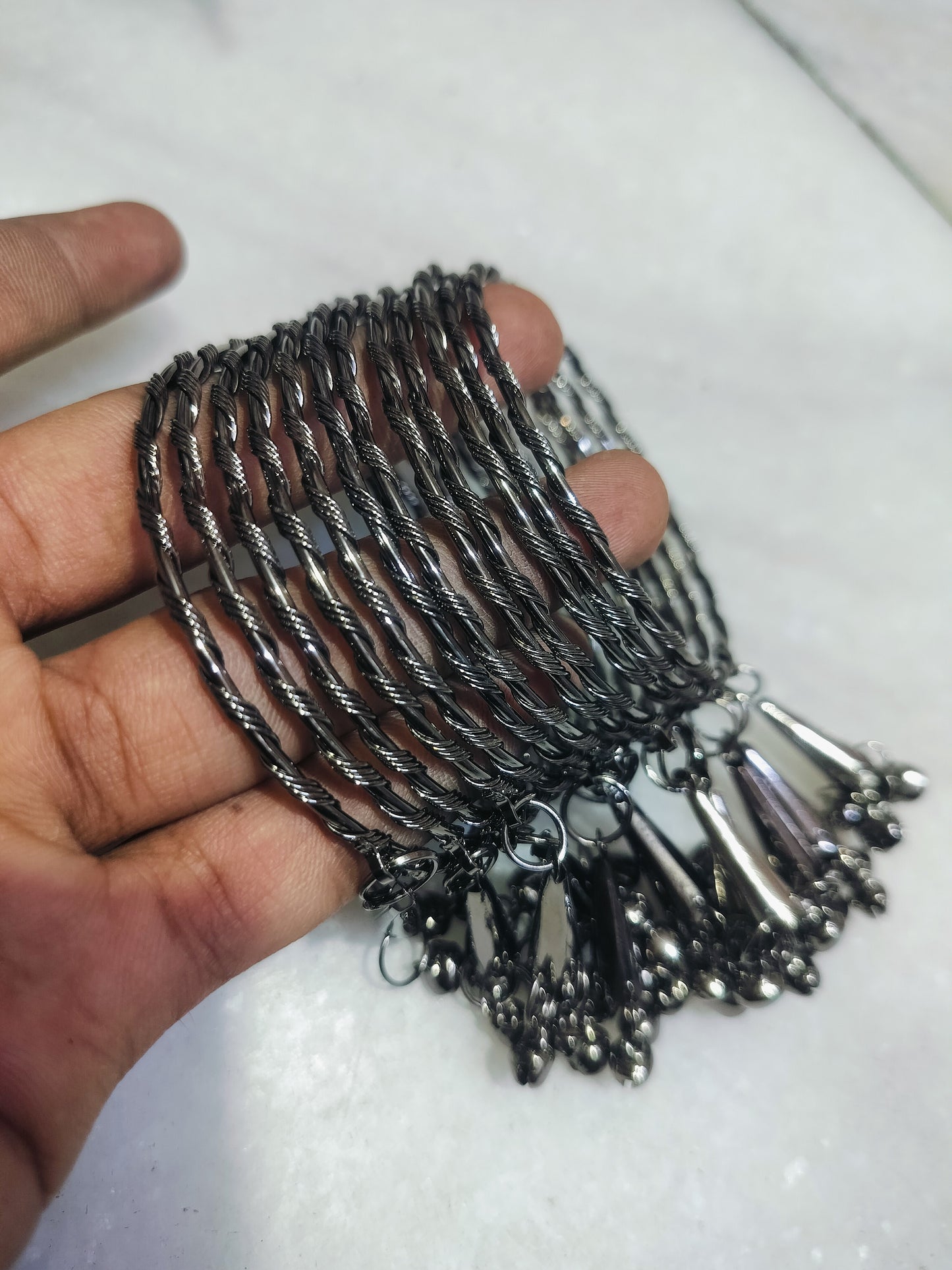 ANTIQUE LOOK OXIDISED HANGING BANGLES