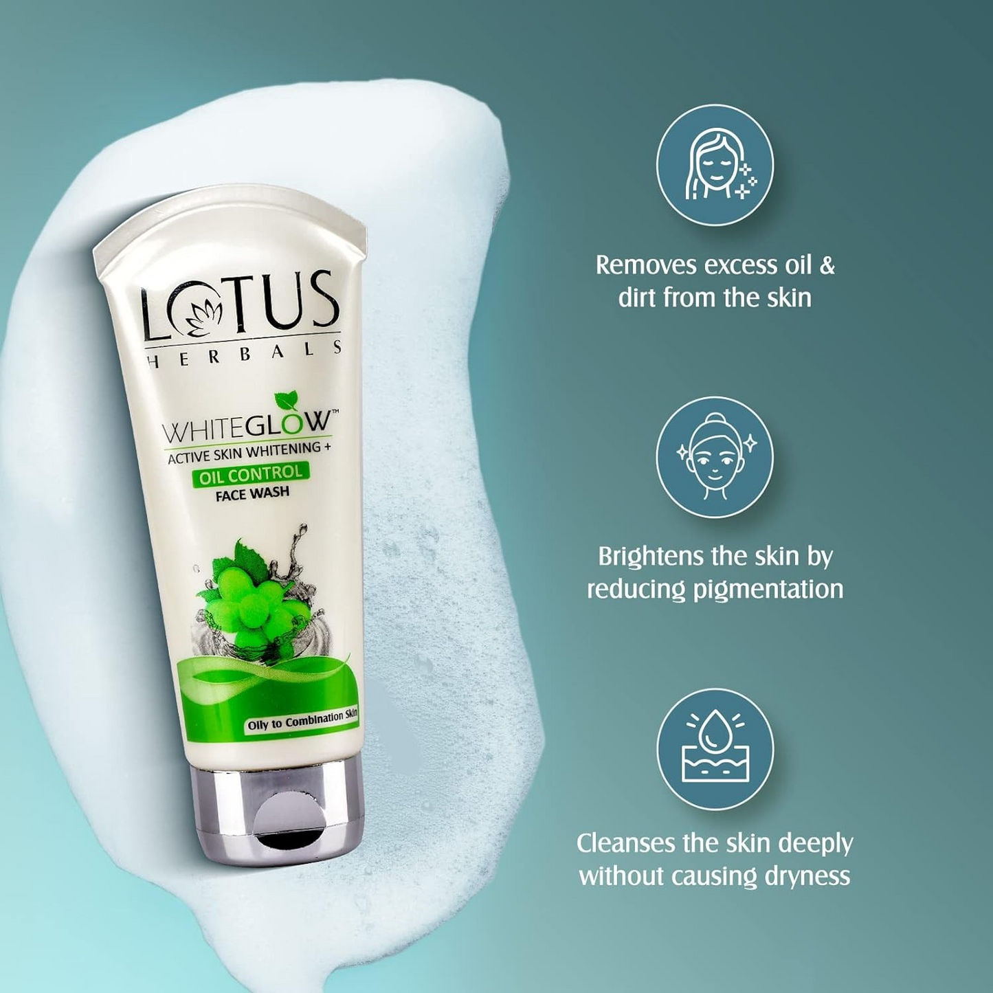 Lotus Herbals WHITEGLOW Skin Brightening + Oil Control Facewash Controls oil, keeps skin dirt-free & gives fresh glowing skin