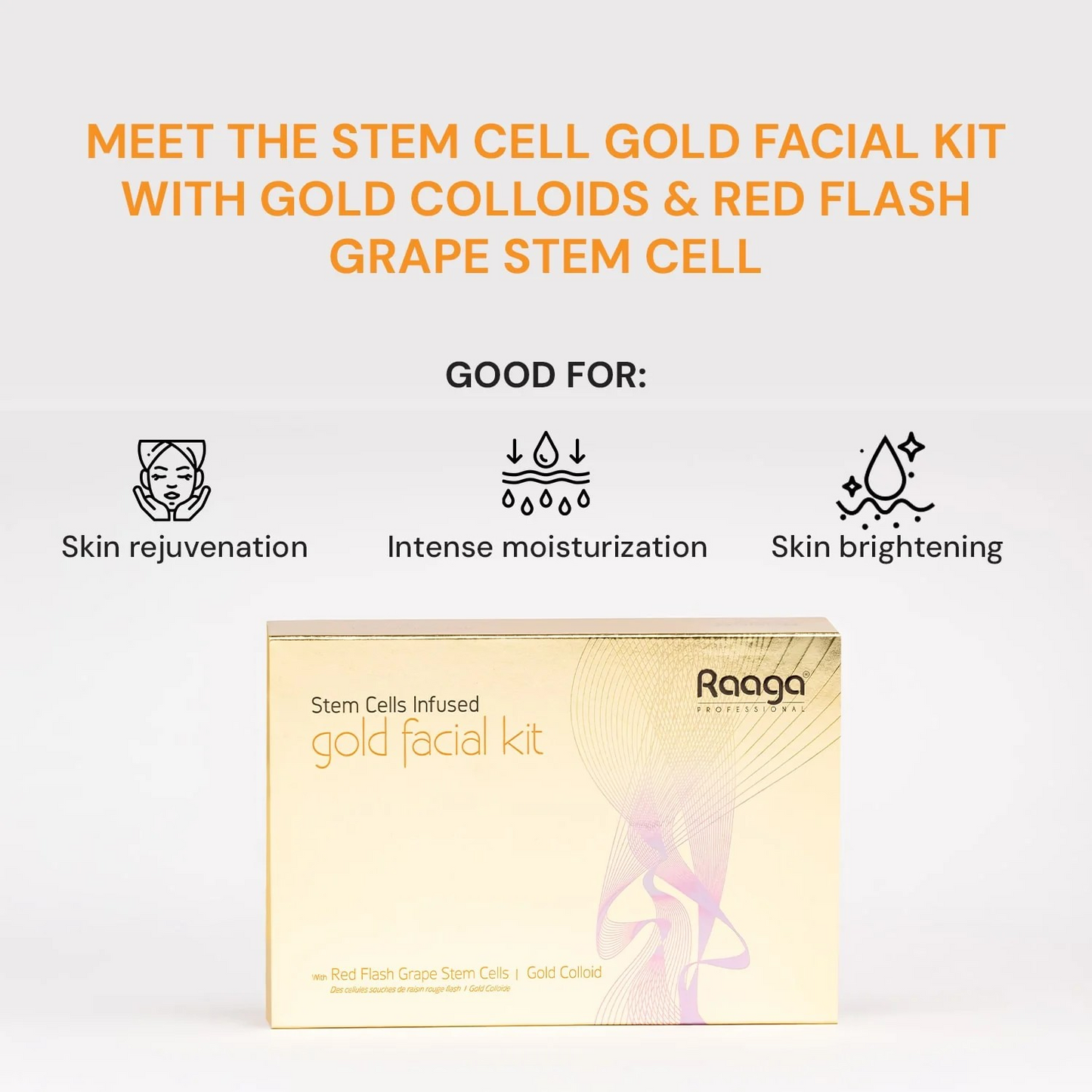 Raaga Professional Stem Cells Infused Gold Facial Kit | Gold Colloid, Red Flesh Grape Stem Cells | Combats Pigmentation | 6 Step Facial Kit for All Skin Types