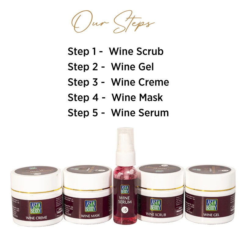 ASTABERRY Wine Professional Facial Kit For All Skin Types - Remove Wrinkles & Glowing Skin, Goodness Of Red Grape Extracts, Aloe Vera Extract & Olive Oil