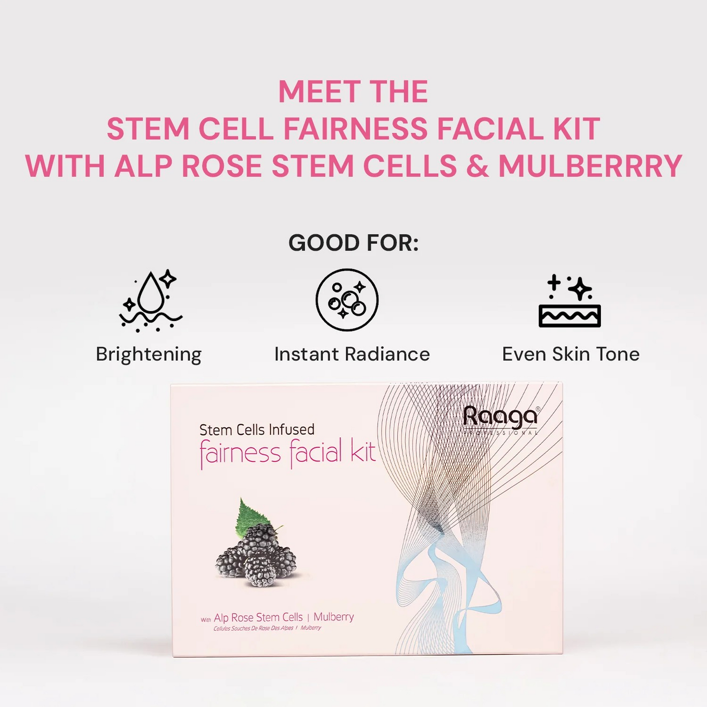 Raaga Professional Stem Cells Infused Fairness Facial Kit | Mulberry, Alp Rose Stem Cells | Reduces Dark Spots | 6 Step Facial Kit for All Skin Types