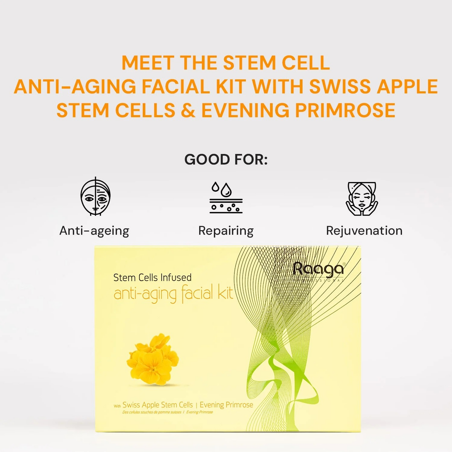 Raaga Professional Stem Cells Infused Anti Aging Facial Kit | Evening Primrose, Swiss Apple Stem Cells | Fights Acne | 6 Step Facial Kit for All Skin Types