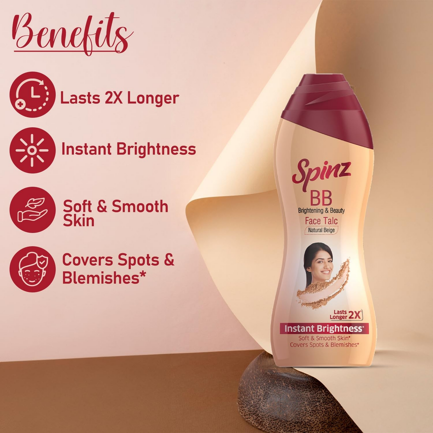 Spinz BB Brightening & Beauty Face Talc for Instant Brightness that Lasts 2X Longer, Covers Dark Spots and Blemishes, Gives Soft and Smooth Skin, (Natural Beige)