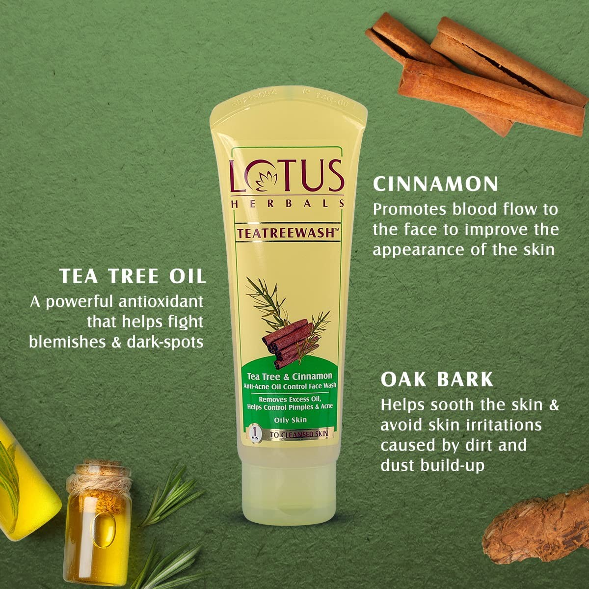 Lotus Herbals TEATREEWASH Tea Tree & Cinnamon Anti-Acne Oil Control Face Wash