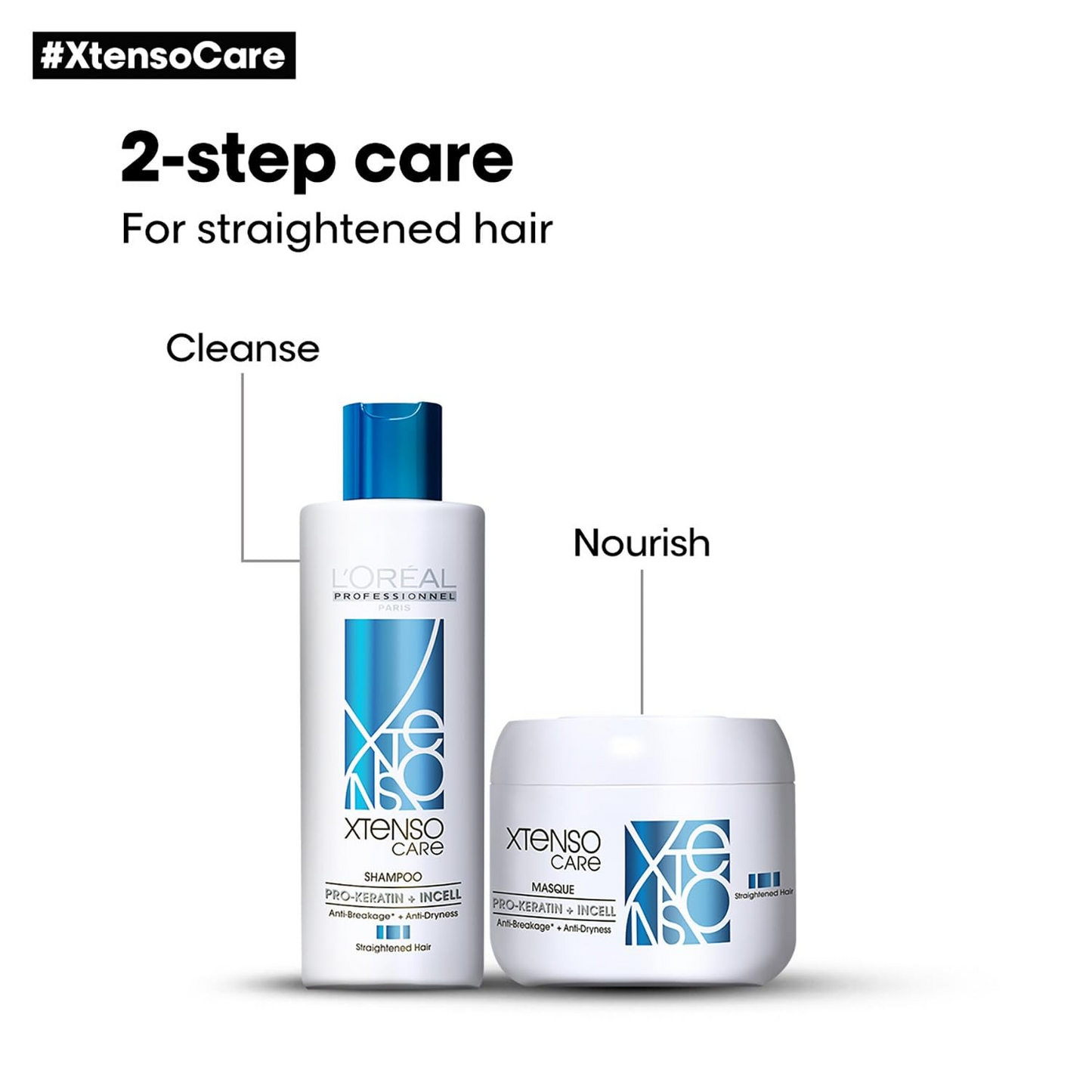 L'Oréal Professionnel Xtenso Care Shampoo For Straightened Hair, 250 ML |L'Oréal Professionnel Xtenso Care mask, 196 gm | Shampoo & Mask for Starightened Hair