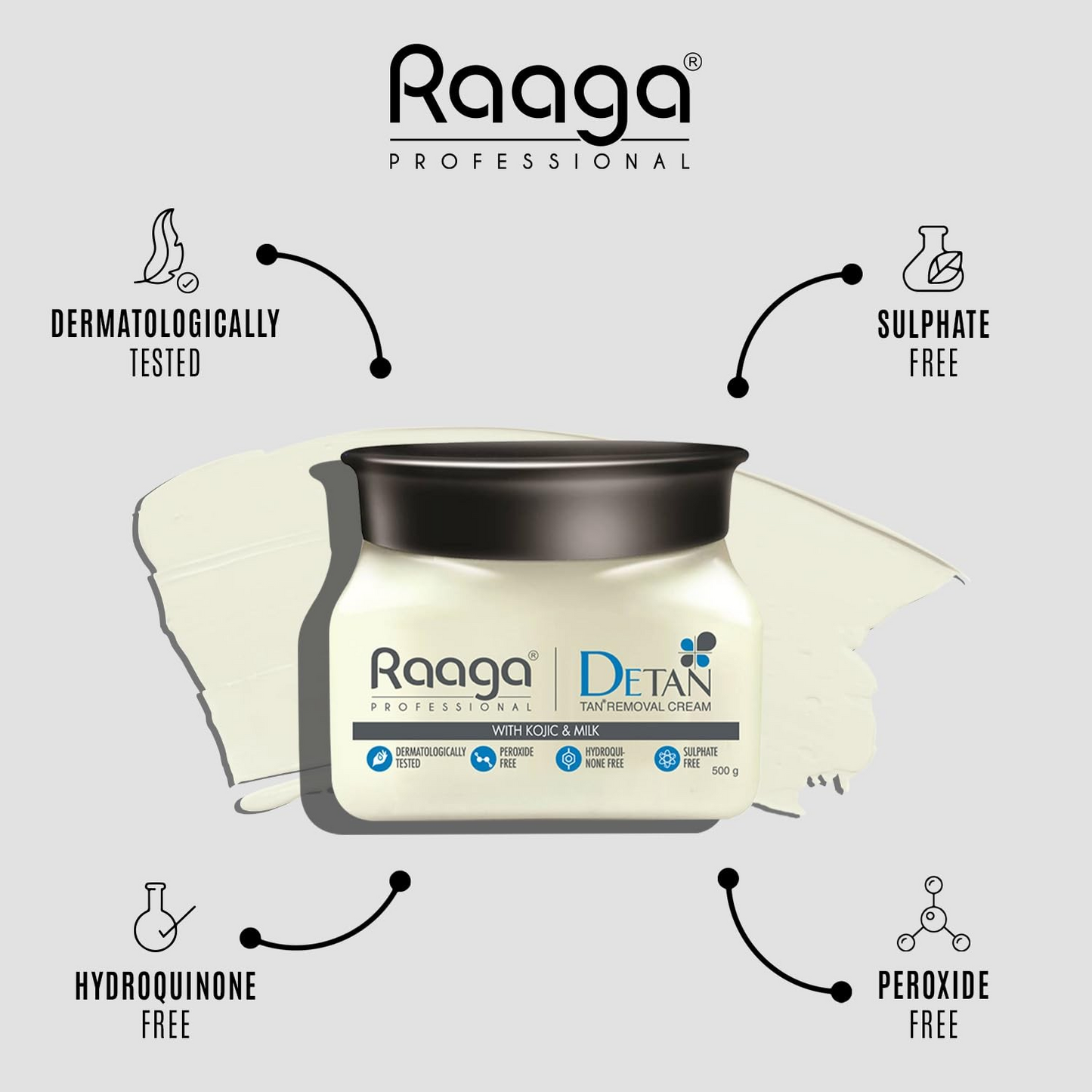 Raaga Professional De-Tan Pack | Tan Removal Cream with Kojic and Milk | Dermatologically Tested, Peroxide Free, Hydroquinone Free, Sulphate Free (500 gm)