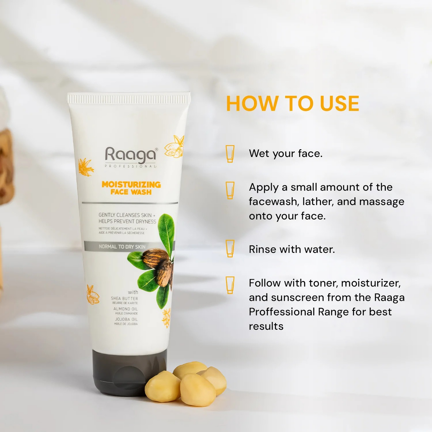 Raaga Professional Moisturizing Facewash, with Shea Butter, Jojoba and Almond Oil, 80ml, Gently Cleanses Skin, Removes dirt and impurities, for Normal to Dry Skin