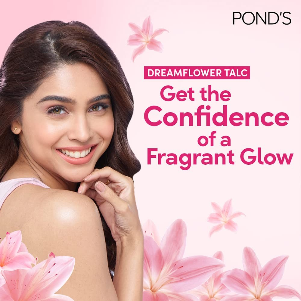 Pond’s Dreamflower, Pink Lily Fragrant Talcum Powder for Long-lasting Fragrance, with Vitamin B3, Glowing Skin, For Men & Women