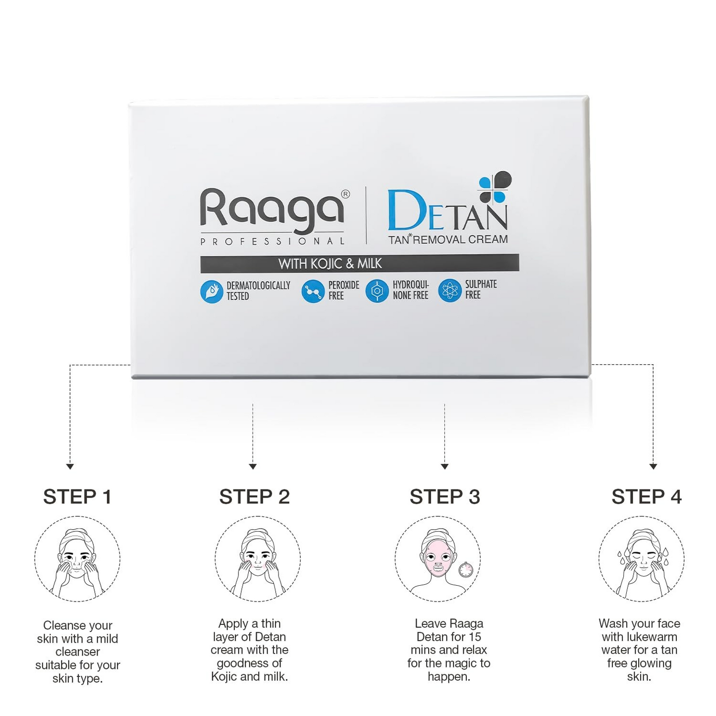 Raaga Professional De-Tan Pack | Tan Removal Cream with Kojic and Milk | Dermatologically Tested, Peroxide Free, Hydroquinone Free, Sulphate Free - 12g x 6 (72 gm)