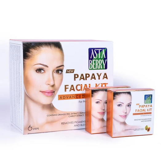 Astaberry Papaya Facial Kit 12 Pouch Set for All Skin Types (6 Steps) - Advanced Therapy | Professional Facial Kit | Removes Blemishes & Pigmentation | Contains Papaya Extracts