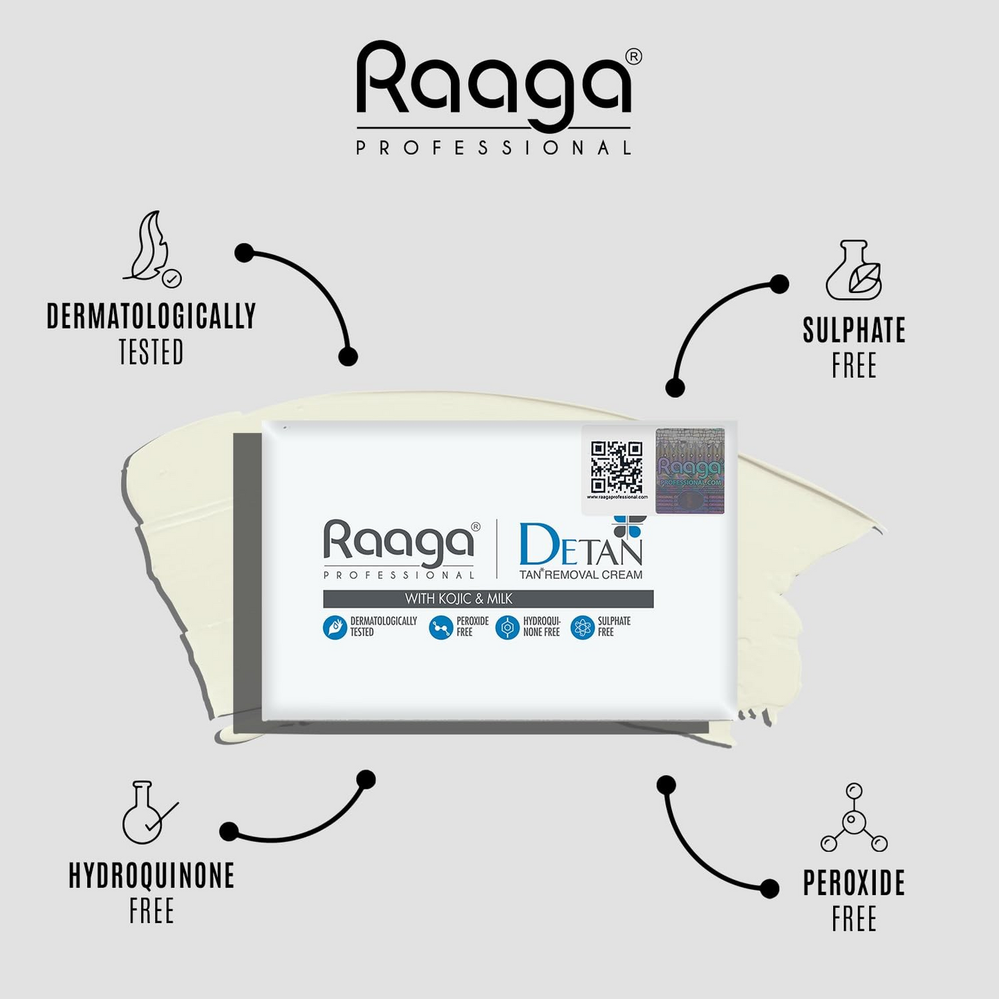 Raaga Professional De-Tan Pack | Tan Removal Cream with Kojic and Milk | Dermatologically Tested, Peroxide Free, Hydroquinone Free, Sulphate Free - 12g x 6 (72 gm)