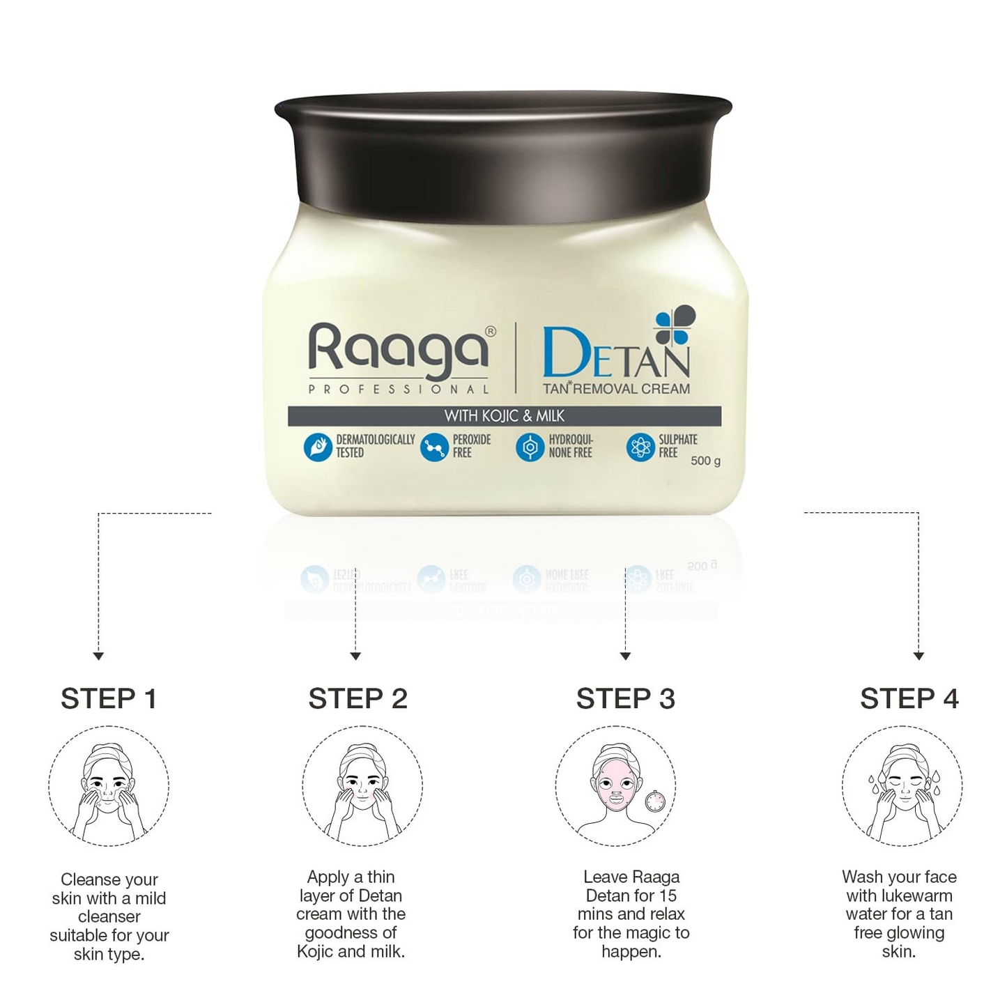 Raaga Professional De-Tan Pack | Tan Removal Cream with Kojic and Milk | Dermatologically Tested, Peroxide Free, Hydroquinone Free, Sulphate Free (500 gm)