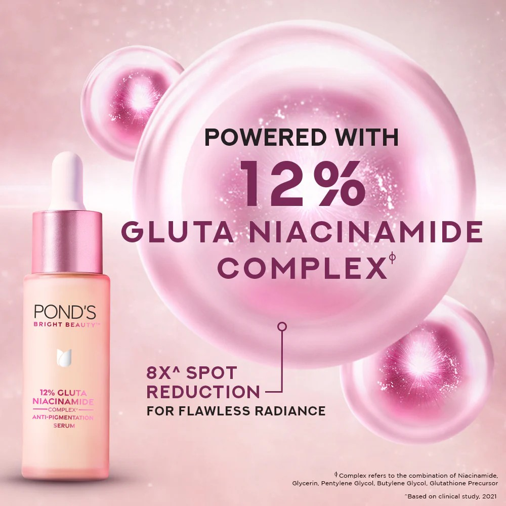 Pond’s Bright Beauty Anti-Pigmentation Serum for Flawless Radiance, 12% Gluta-Niacinamide Complex, Reduces Pigmentation, 14ml