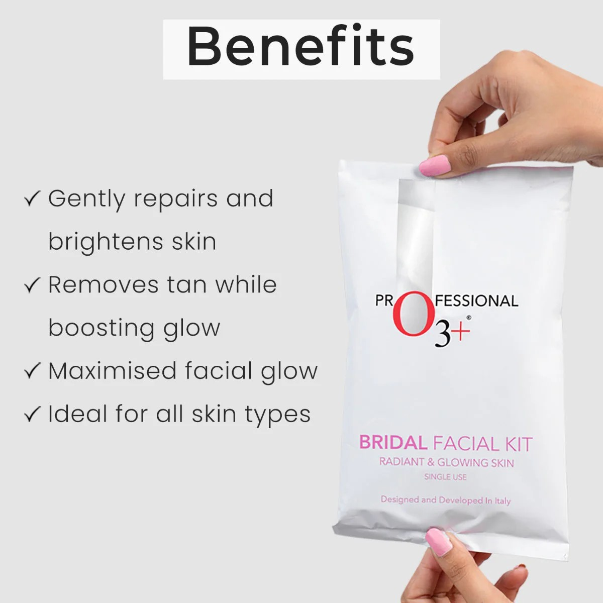 O3+ Bridal Facial Kit for Radiant & Glowing Skin - Suitable for All Skin Types (60g+69ml, Single Use)