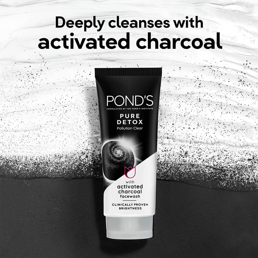 POND'S Pure Detox Face Wash || Daily Exfoliating & Brightening Cleanser|| Deep Cleans Oily Skin - With Activated Charcoal for Fresh|| Glowing Skin