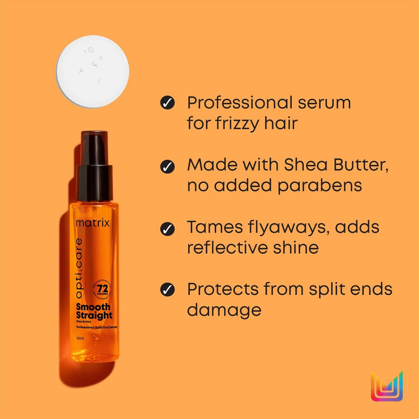 Matrix Opti.Care Professional Shampoo + Conditioner + Serum Combo for Salon Smooth Straight Hair | Control Frizzy Hair for up to 4 Days | With Shea Butter | No Added Parabens (200 ml + 98 g + 100 ml )