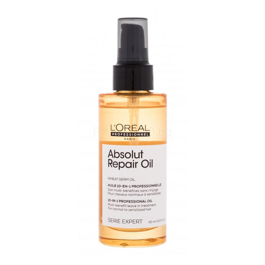 L'OREAL PROFESSIONNEL PARIS Absolut Repair Hair Oil For Dry & Damaged Hair, 90ml 10-In-1 Multi-Benefit Leave-In Hair Oil With Wheat Germ Oil