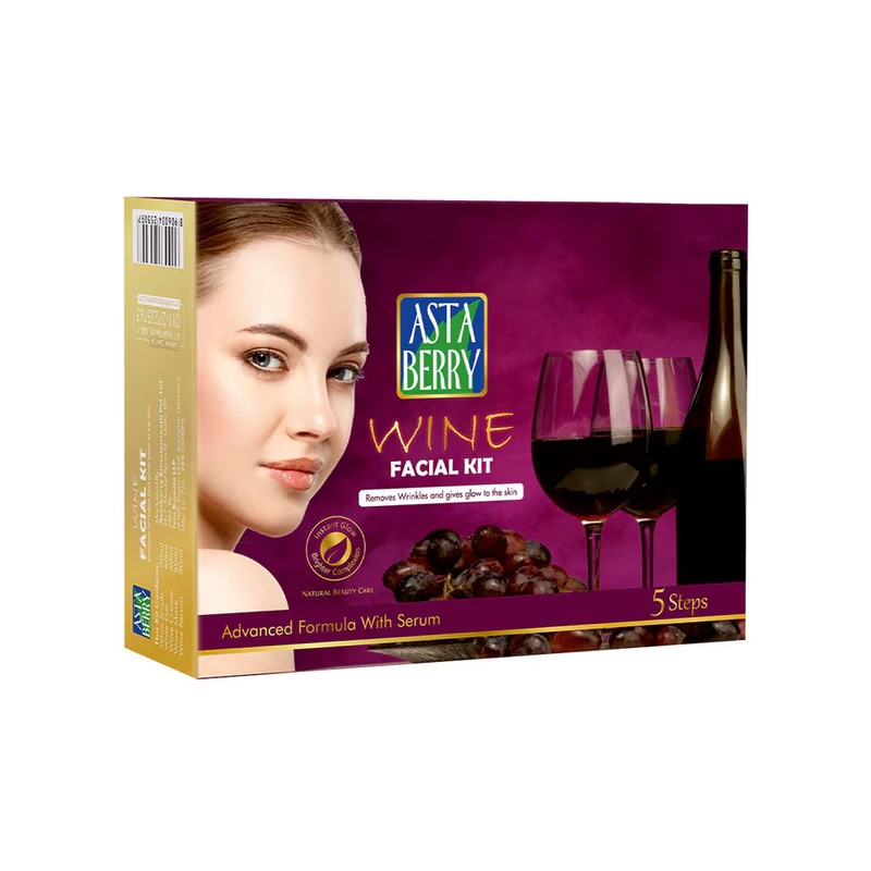 ASTABERRY Wine Professional Facial Kit For All Skin Types - Remove Wrinkles & Glowing Skin, Goodness Of Red Grape Extracts, Aloe Vera Extract & Olive Oil